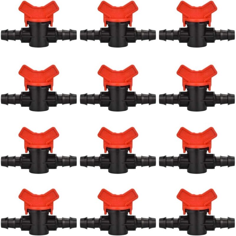 12 Hähne Für Gartenschlauch, 16 Mm Bewässerungsschlauchventil, Kunststoff-absperrventilverbindung Zur Wasserkontrolle Im Außenbereich (schwarz + Rot)