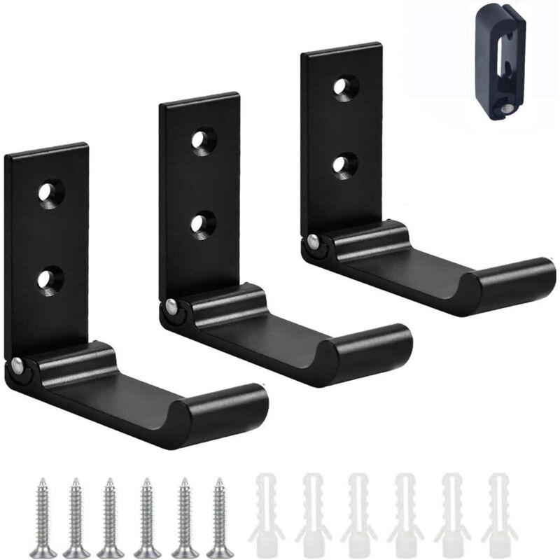 Set Aus 3 Klappbaren Wandhaken Aus Aluminiumlegierung, 90° Faltbar, Schraubhaken Für Büro, Küche, Schlafzimmer (schwarz)