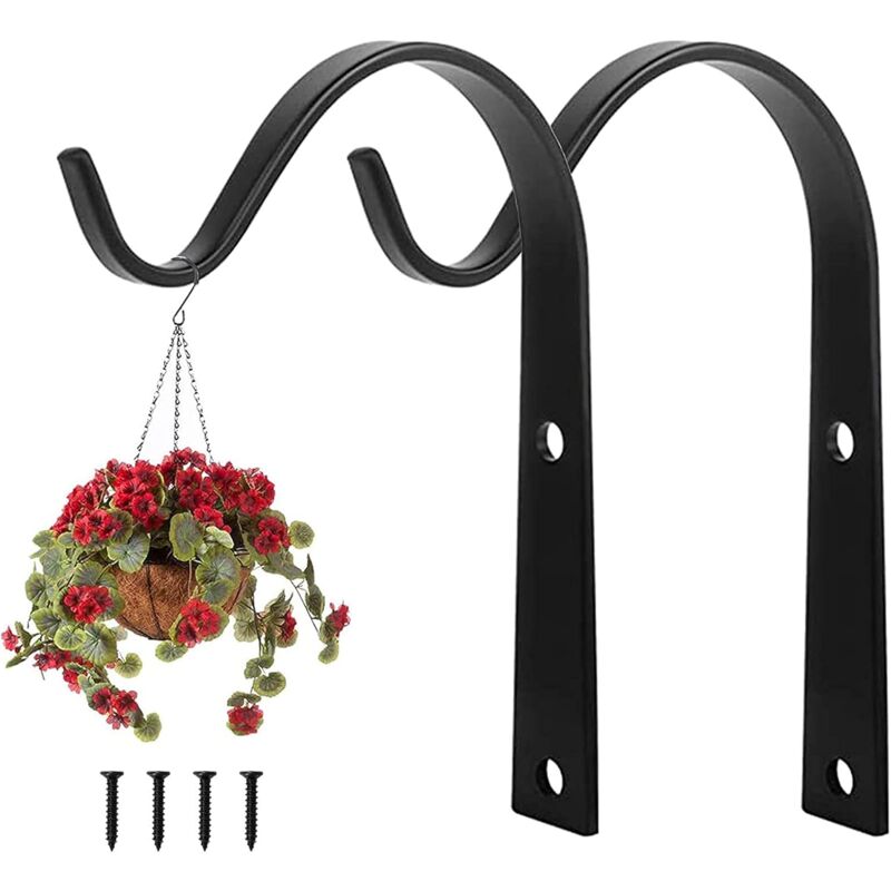 2 Stück Wandhaken Für Pflanzen, Schmiedeeiserne Aufhängungshaken, Wandhalterung Für Pflanzen, Metallene Garten-aufhängungshaken Mit Schrauben, Außendekoration Für Balkon Und Garten – Schwarz