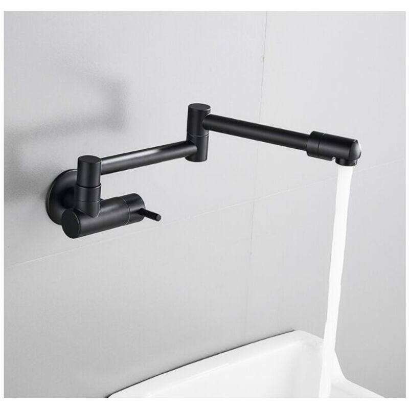 Wandmontierte Küchenarmatur, Teleskopisch Klappbar, Schwarze Wandarmatur, Wandarmatur Aus Messing, Wandmischer, Einzelner Auslauf Für Kaltwasser