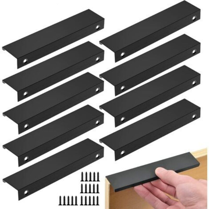 10er-set Schwarze Möbelgriffe – Unsichtbare Küchenschrankgriffe Aus Mattem Aluminiumlegierung, Lochabstand 96 Mm, 10 Griffe + 20 Schrauben