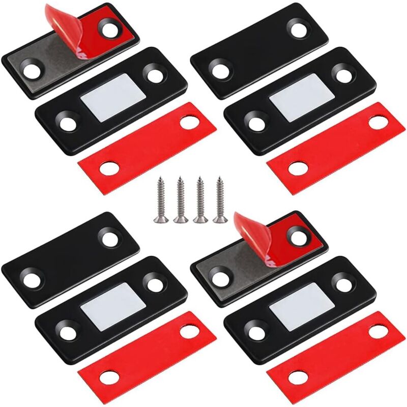 Magnete Per Porta 4 Pezzi Chiusure Magnetiche Ultra Sottili In Acciaio Inossidabile Per Porta Scorrevole Di Armadio, Cucina, Guardaroba, Cassetti E Mobili, Ecc., Nero