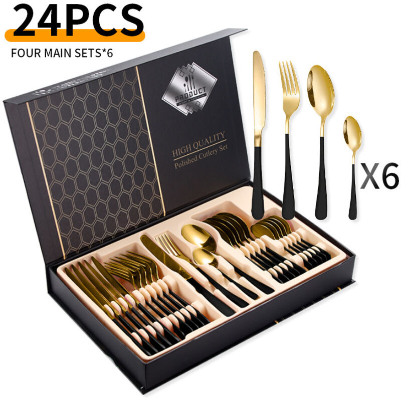 24-teiliges Besteckset Aus Edelstahl – Für 6 Personen – Edelstahl – Schwarz/gold
