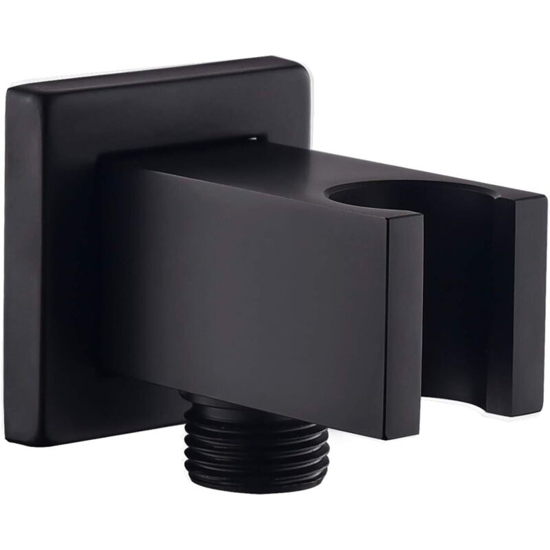 Eckverbinder Für Wandseitige Wasserversorgung Mit Handbrausehalterung, Quadratischer Duschschlauchanschluss Aus Messing 1/2″, Wandauslauf Drop Ell Union, Schwarz