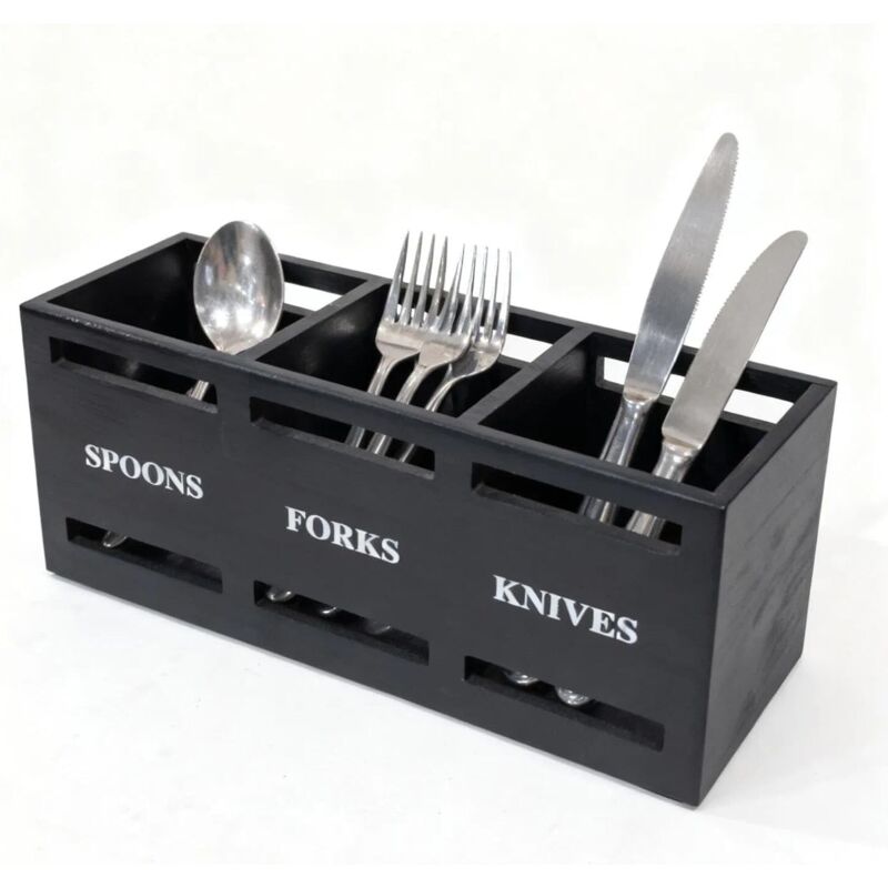 Schwarze Holzbesteckbox Mit Trennwänden