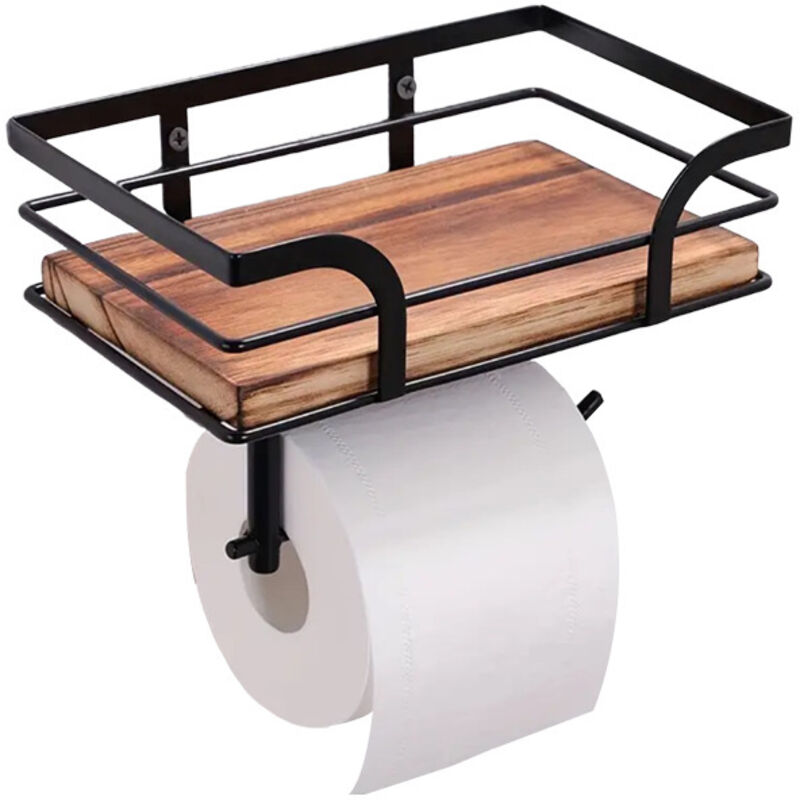 Toilettenpapierhalter Mit Holzregal, Schwarz
