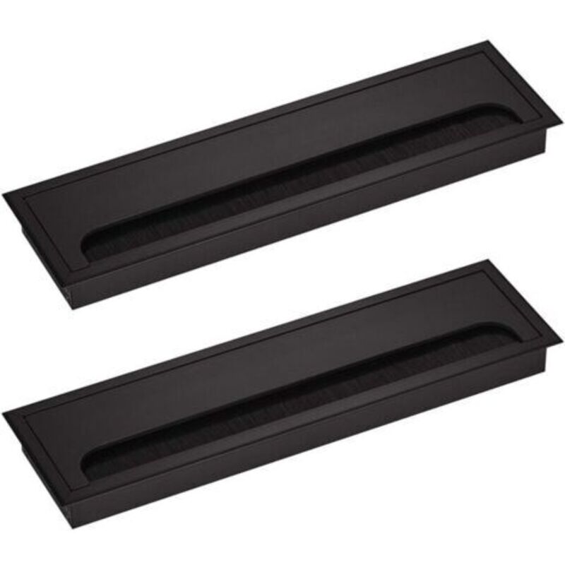 Rechteckiger Kabeldurchlass Für Schreibtisch 80x275mm, Kabelverschraubung Für Bürotisch Und Wohnmöbel, Aluminium Schwarz Eloxiert, Quadratisch, 2 Stück