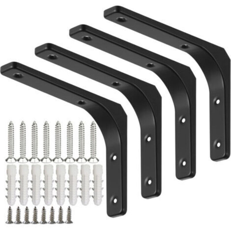 4 Stück Schwarze Regalwinkel, Wandregalhalterungen, L-förmige Wandwinkel Mit Schrauben Und Passenden Dübeln, Maximale Tragfähigkeit 70 Kg (150 X 200 Mm)