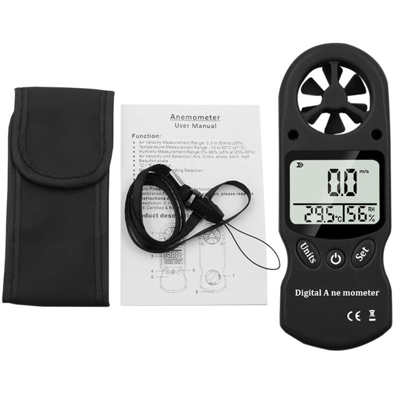 Mini Digitaler Multifunktionaler Tragbarer Anemometer Mit Temperatur- Und Hygrometer (schwarz)