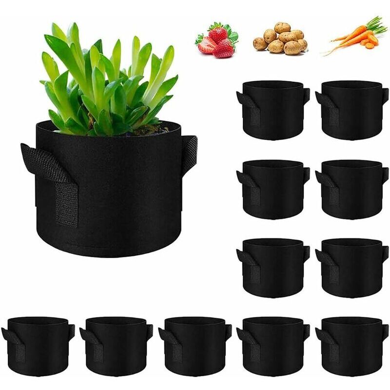 Nicht Gewebte Pflanzsäcke, 12er-pack Wachstumsbeutel Für Kartoffeln, Pflanzen Und Tomaten, Atmungsaktive Stofftöpfe Mit Griff, Schwarz - 2 Gallonen (12 Stück)