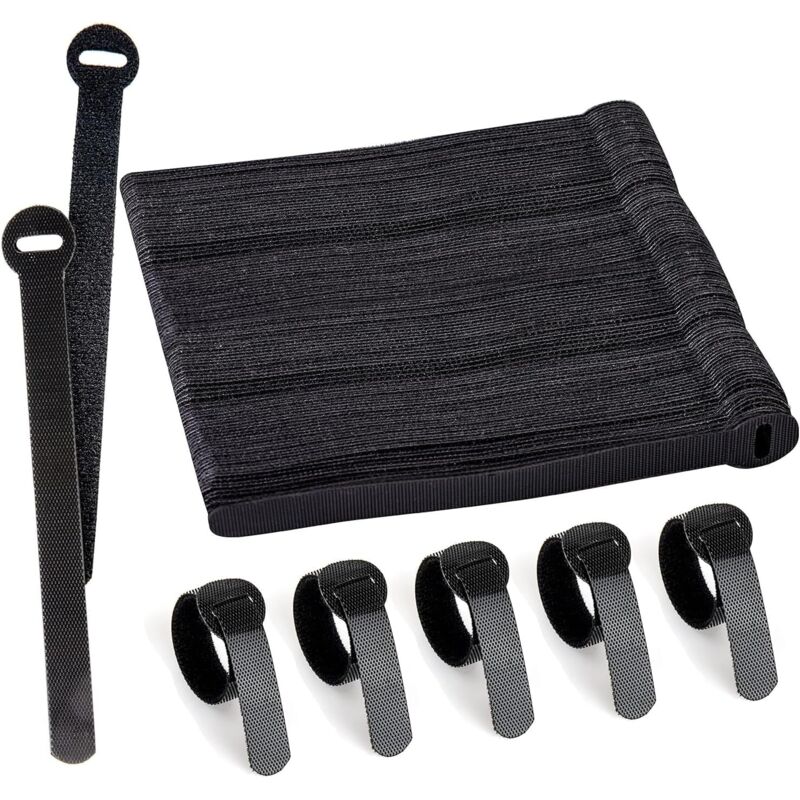 Set Mit 100 Wiederverwendbaren, Schwarzen, Verstellbaren Und Lösbaren Kabelbindern Zur Computerkabelverwaltung, Kabelorganisation, Für Fernseher Und Büro