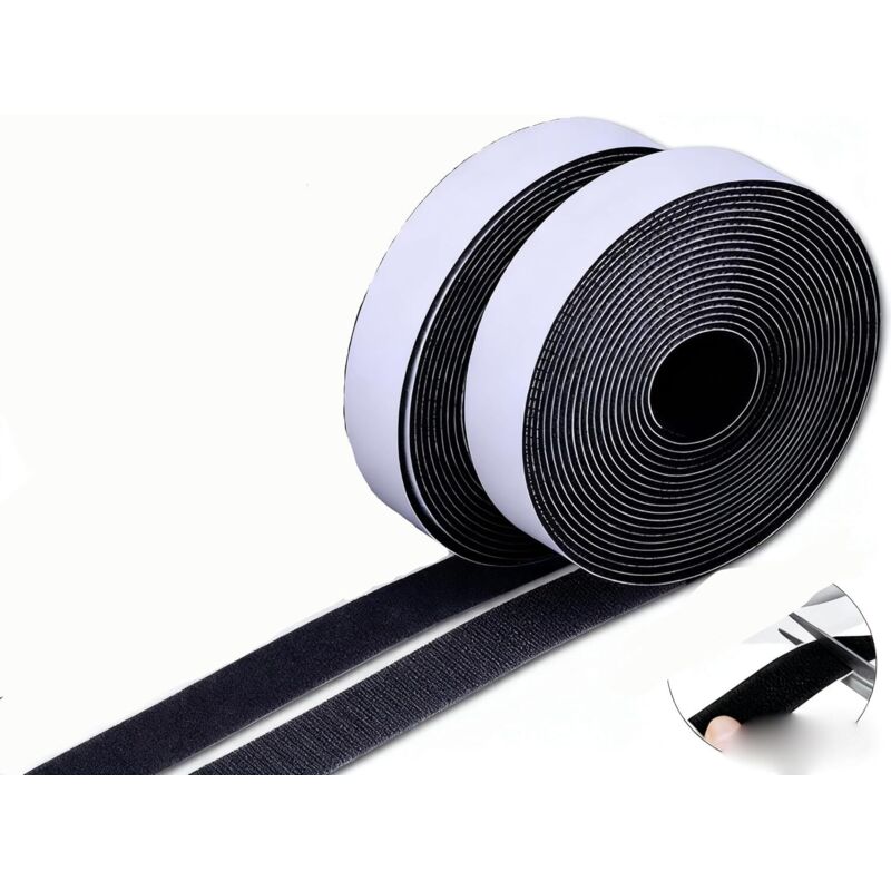 2er-pack Klettverschluss-klebestreifen – Super Stark Haftend – Nylon Schwarz 2,5 X 500 Cm