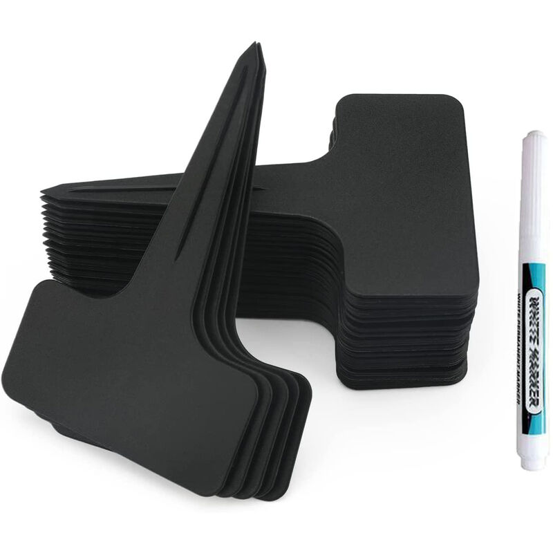 100 Stück Dicke Kunststoff-pflanzenmarker, Etiketten In T-form, Schwarz, Für Garten Und Gemüsegarten, Mit Wasserfestem Stift, Wiederverwendbare Beschriftung Und Zubehör Für Pflanzen (schwarz)