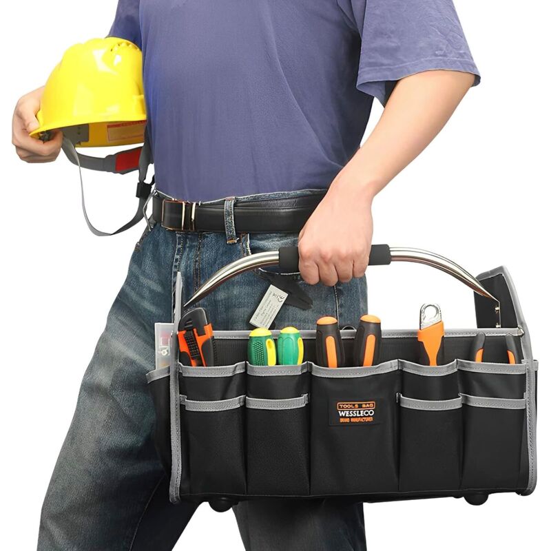 Offene, Faltbare Werkzeugtasche Für Elektriker, Wasserdicht, Mit Verstellbarem Schultergurt, Aus Verstärktem Material, Mit Mehreren Taschen, Werkzeugorganizer (schwarz)