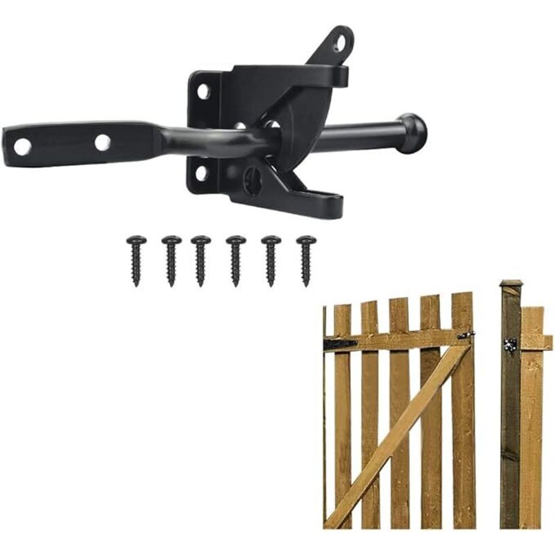 Schließmechanismus Für Edelstahltor Mit Automatischem Schwerkrafthebel, Schwarzer Torschließmechanismus Mit Schrauben Für Holztore Und Zauntore