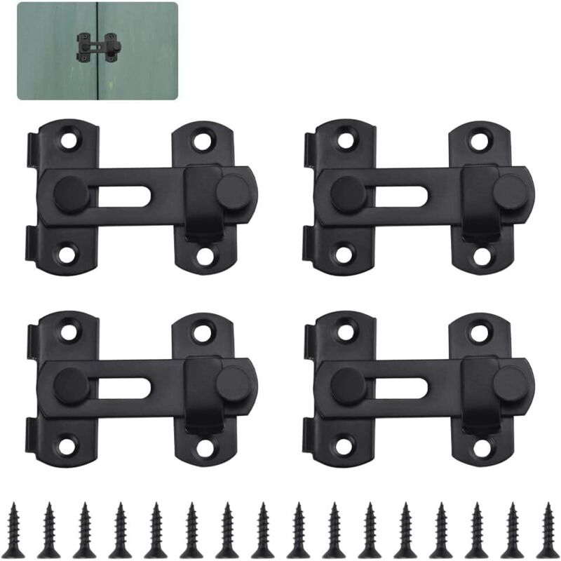 4 Stück Edelstahltürriegel, Kleiner Türsicherheitsriegel, Schieberiegel 70x49 Mm Mit 16 Schrauben, Vorhängeschloss-türhaspe, Diebstahlsicher Für Tür, Fenster, Badezimmer (schwarz)