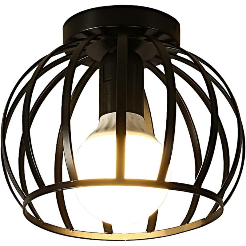 Vintage Deckenleuchte, Halb-eingebaute Schwarze Deckenleuchte, Metallkäfig-lampenschirm Mit E27-fassung Für Wohnzimmer, Küche, Schlafzimmer, Flur Und Hof