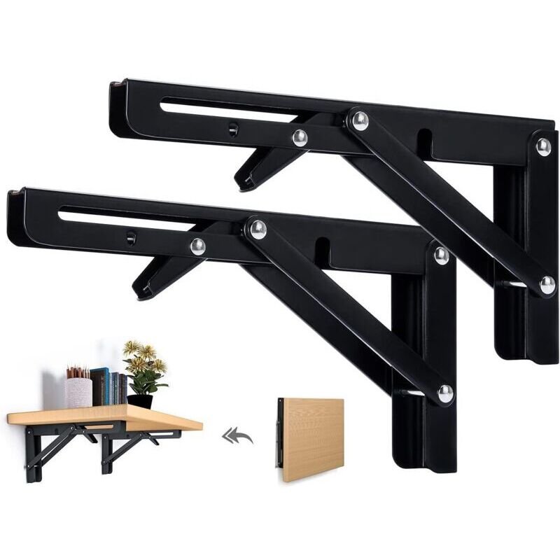 2 Stück Klappbare Regalhalterungen 250 Mm, Robuste Schwarze Wandregal-halterung, Klappbare Konsole Für Tisch Und Wandregal, Tragfähig Bis 50 Kg