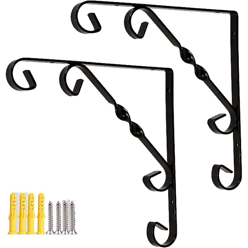 Set Aus 2 Dekorativen Regalhalterungen, Halterung Für Schwebende Wandregale, Robuste Metallhalterungen Mit Riemen, Für Badezimmer, Küche, Wohnzimmer, Schlafzimmer, Schwarz, 100 Mm/4 Zoll