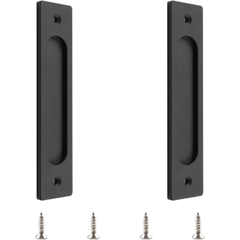 Set Aus 2 Rechteckigen, Eingelassenen Türgriffen Für Schiebetüren Aus Aluminiumlegierung Mit Montageschrauben Für Schwarze Schiebetüren