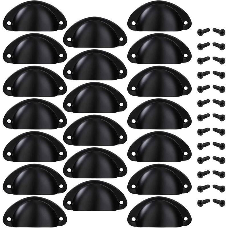 Griff Für Schubladen, Knopf, Tür, Muschelgriff, Muschelförmiger Griff, Dekoration Für Türen, Möbel, Schubladen, Schrank, Schränkchen Mit Schrauben, 20 Stück, Schwarz