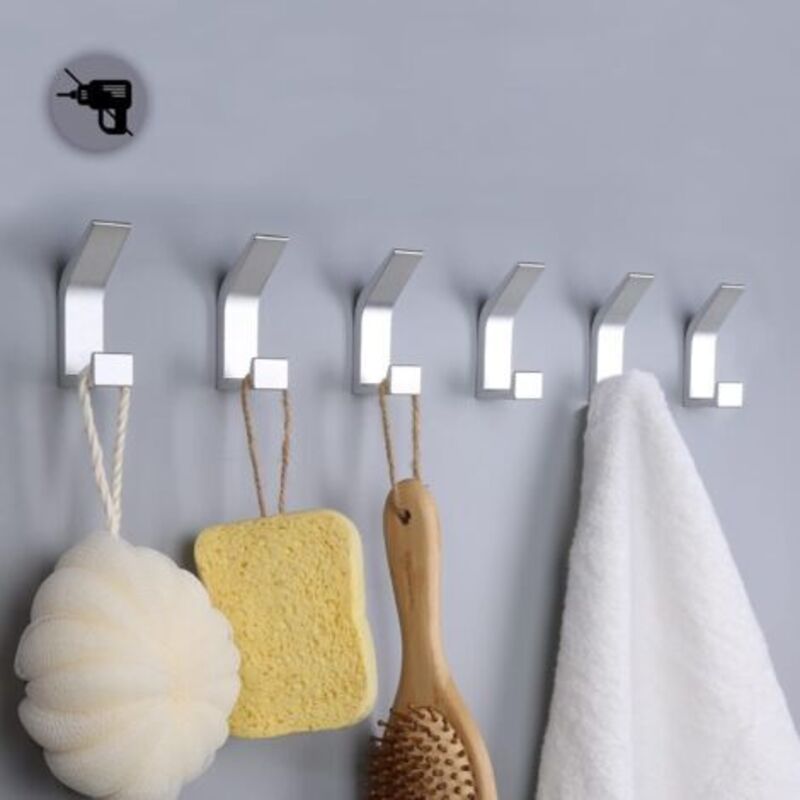 6 Stück Selbstklebende Haken, Doppelter Handtuchhaken Für Badezimmer, Selbstklebender Wandhalter Für Küche, Bad, Büro, Schrank, Aluminium, Silber
