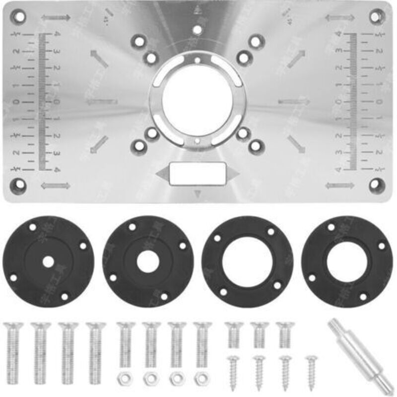 Aluminium-oberfrästisch, Multifunktionale Einlegeplatte Für Oberfrästische, Diy-fräsplatte Mit 4 Ringen Und Schrauben (silber)
