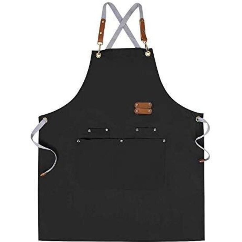Schürze Für Köche, Kreuzschürze Für Männer Und Frauen Mit Verstellbaren Trägern Und Großen Taschen, Canvas, Schwarz