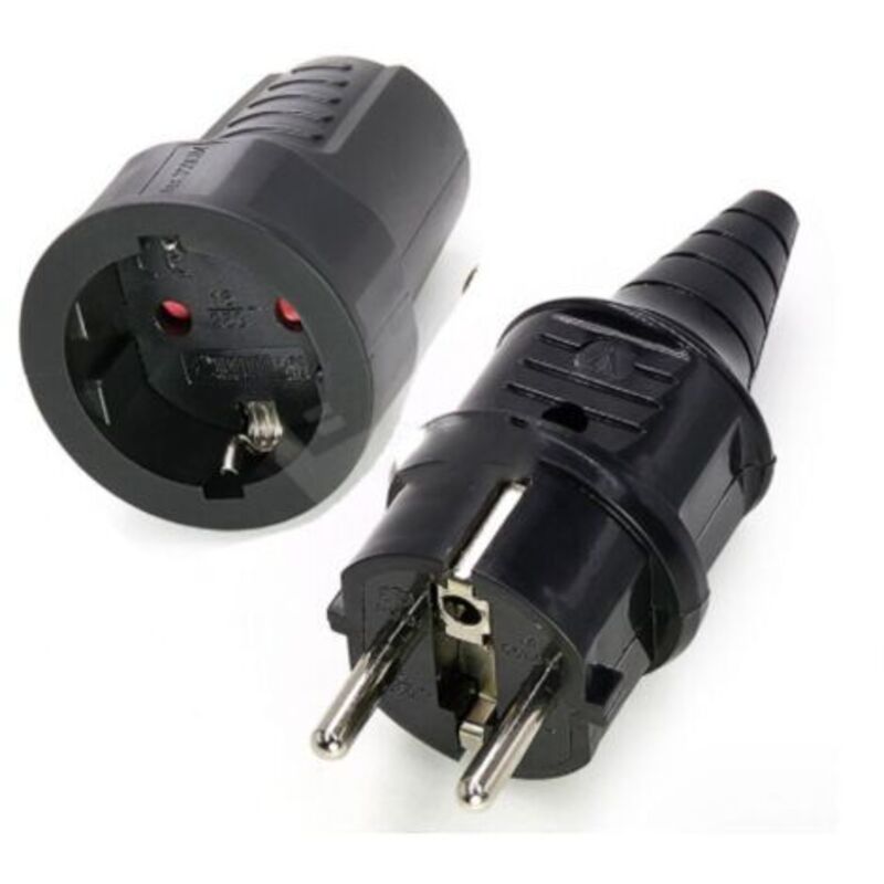 2er-set Stecker Und Kupplung 250v 16a Gummistecker Ip44 Wasserdichter Netzstecker, Schwarz