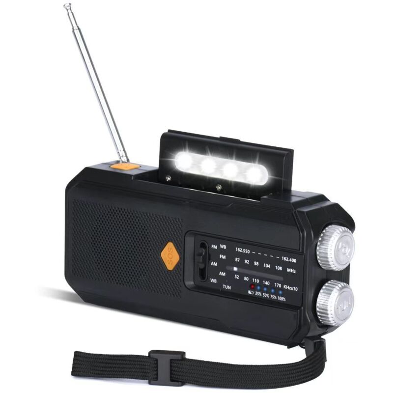 Tragbares Solar-notfallradio, 2000 Mah, Schwarz