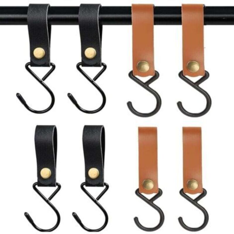 8 Stück S-haken (4 Schwarz + 4 Braun), Haken Und Kleiderbügel Für Das Zuhause, Haken Für Kinderwagen, Schwarze Leder-campinghaken