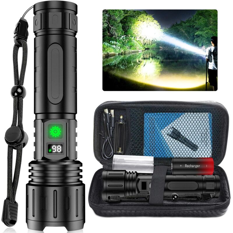 Leistungsstarke Led-taschenlampe – Wiederaufladbare Taschenlampe – 3000 Lumen – Aluminiumlegierung – Schwarz