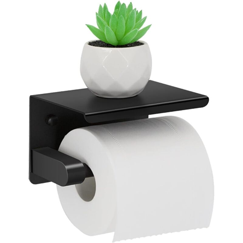 Toilettenpapierhalter Mit Oberem Regal – Edelstahl, Zum Bohren & Selbstklebend – Schwarzer Wandhalter Für Toilettenpapierrollen Im Badezimmer