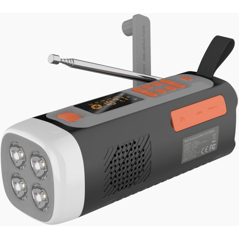 Notfallradio – Kurbel-solarradio – Farbdisplay – Led – 4500 Mah Akku – Schwarz – Abs