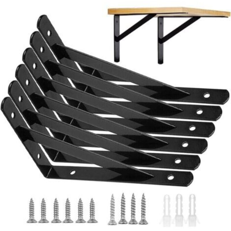 Equerres Regalwandhalterung, 6er-pack Wandregal-halterungen, 15 × 9,5 Cm Schwebende Rahmen Aus Dreieckigen 90-grad-metallstützen, Schwerlastfähig, Schwarz