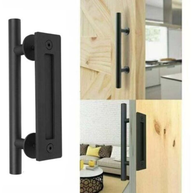 Retro Schiebetürgriff, Schwarzes Aluminium, Zug- Und Einlassgriffe Für Holzschiebetüren (30 Cm)