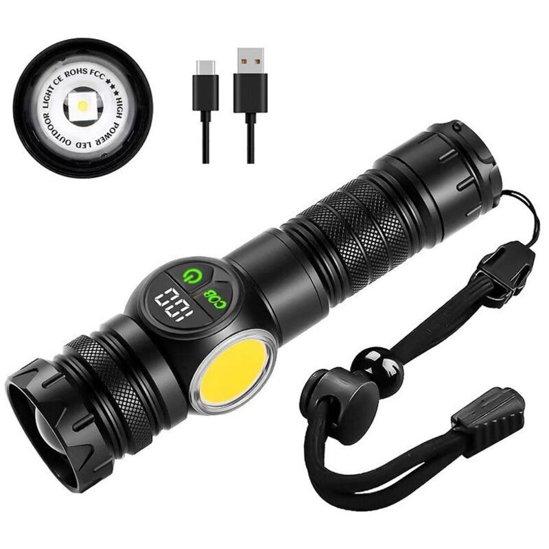 Magnetische Taschenlampe – Wiederaufladbare Led-taschenlampe – Tragbare Taschenlampe – Schwarz