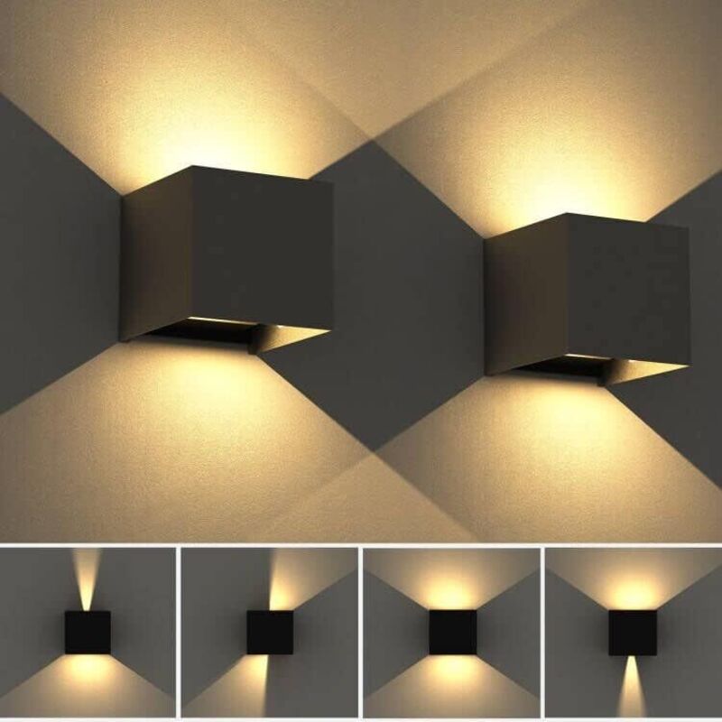Led-außenwandleuchte 12w 10×10×10cm, Mit Einstellbarem Abstrahlwinkel, Schwarze Innenleuchte Für Wohnzimmer, Garten, Eingangstür, Flur, 2 Stück Npterbl