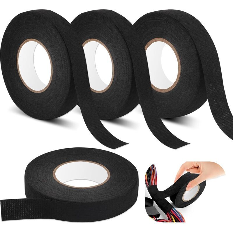 4er-set Schwarze Kabelbänder, Hitzebeständig, 2 Größen, Isolierendes Elektro-klebeband, Stoffband Für Kabelbäume, Für Haushalt, Auto Und Motorrad (19 Mm X 15 M / 15 Mm X 15 M)