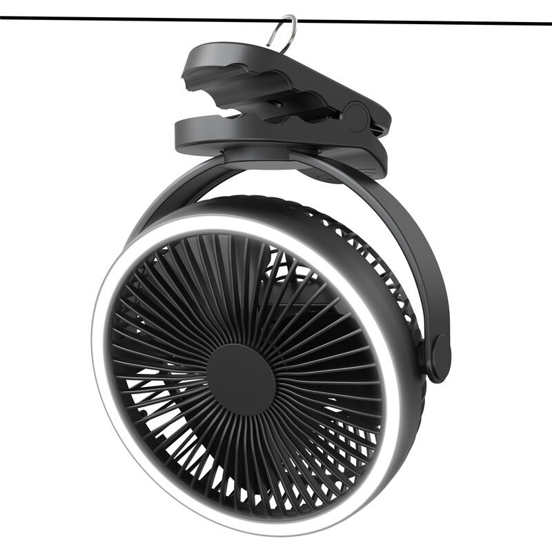 Campingventilator Mit Clip, Usb, 6 Bis 21 Stunden Akkulaufzeit, 4 Geschwindigkeitsstufen Mit Led-lichtern Und Haken Für Zelt, 360° Drehbar, Leise, Wiederaufladbar (schwarz, 25211)