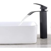 Schwarzer Kaskaden-waschbeckenwasserhahn, Hoher Aufsatzmischer Für Badezimmer, Große Quadratische Messing-auslaufarmatur, Warm- Und Kaltwasser Verfügbar, Auslaufhöhe 260 Mm, Modell H479