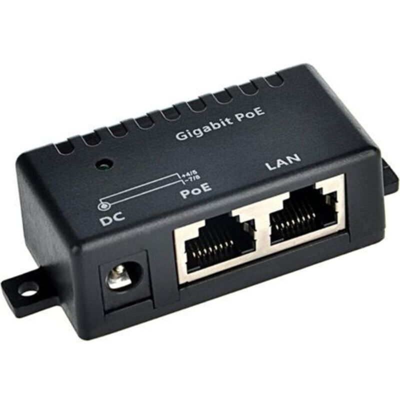 Gigabit-poe-injektor, 1 Port Gpoe-1-wm (ohne Netzteil), Ethernet-injektor Ieee 802.3af/802.3at, 1000 Mbps, Dc-anschluss 2,1x5,5 Mm, Unterstützt 12–56 V, Schwarz