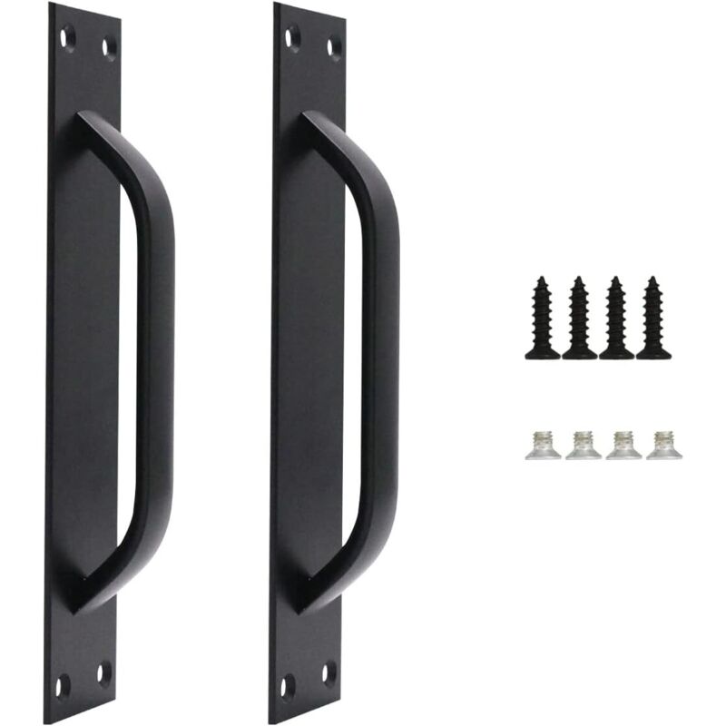 Set Aus 2 Scheunentürgriffen, Scheunentürgriff, Griff Aus Massivem Stahl, Schwerer Schiebetürgriff Für Küche Und Möbel, Einschließlich Schrauben, Schwarz, 200 Mm