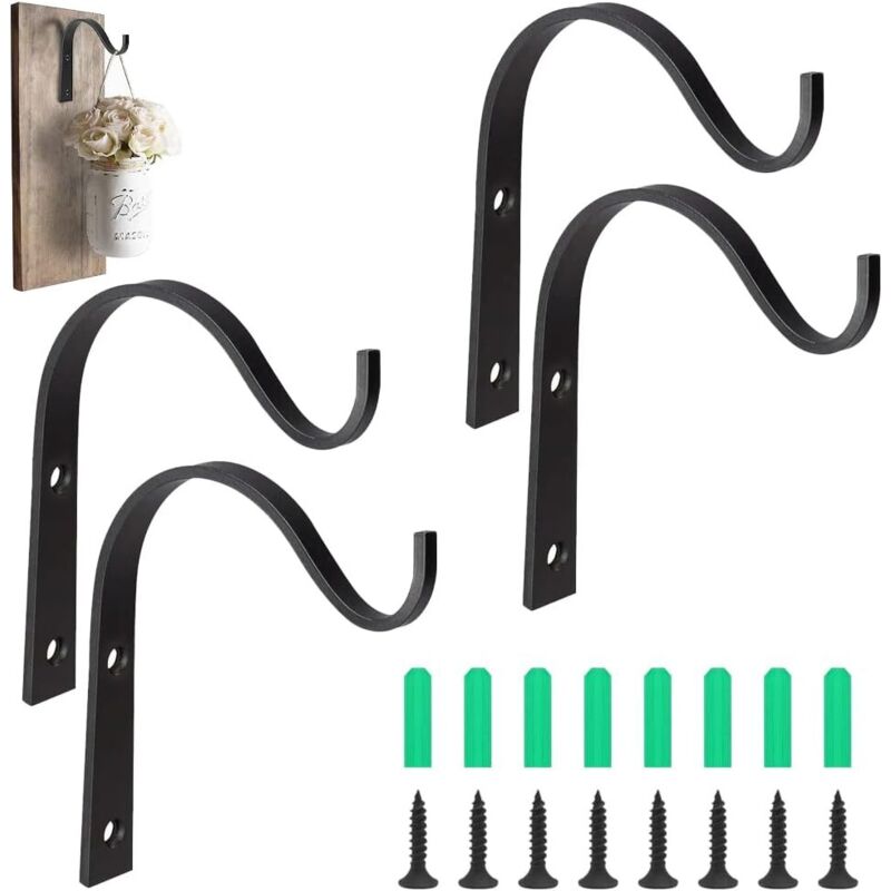 4 Stück Pflanzenhalter Aus Eisen, Wandhaken Für Hängepflanzen, Wandmontage Mit Acht Schrauben Für Blumenkörbe, Hängekörbe, Vogelkäfige Usw. (schwarz)