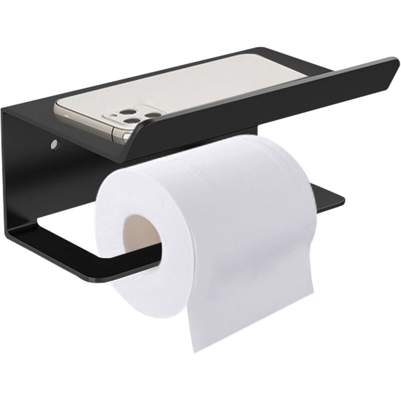 Toilettenpapierhalter, Halter Für Toilettenpapier Mit Geräumigen Ablageflächen, Wandmontierter Toilettenpapierhalter Aus Kohlenstoffstahl, -schwarz