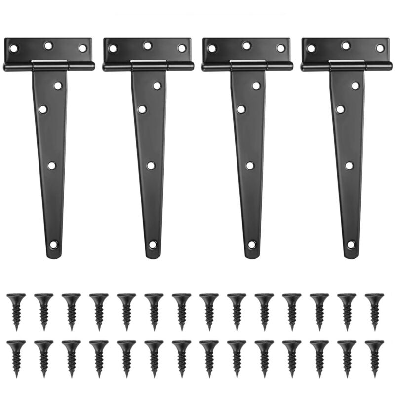 Set Aus 4 T-scharnieren, Schwarzes Scharnier Für Scheunentür, Türscharniere, Flaches Scharnier Aus Edelstahl Für Tore, Gartenhäuser, Schrank - 6 Zoll