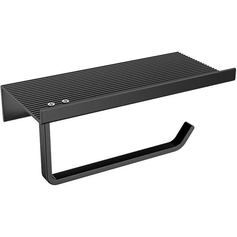 Wandmontierter Toilettenpapierhalter Ohne Bohren, Wc-papierhalter Aus Aluminium Mit Geräumigen Ablagen (schwarz)