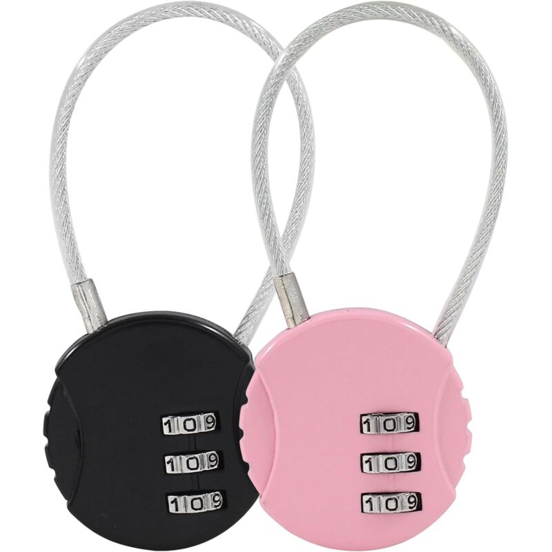 Stahlkabelschlösser, 2er-pack – Kombinationsschlösser Für Koffer – Edelstahl – Rosa/schwarz –