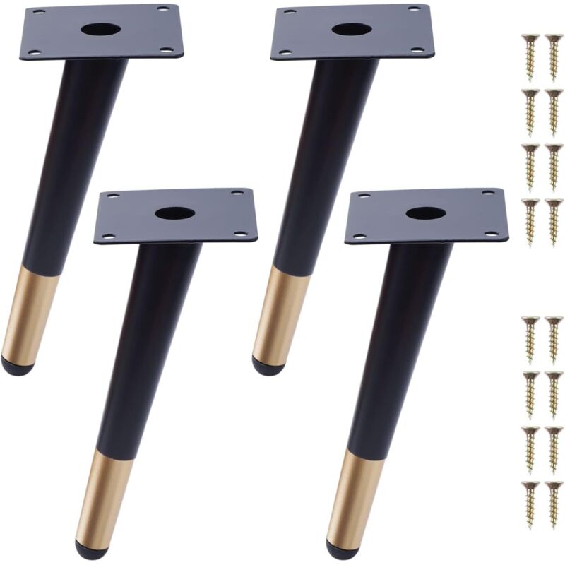 Möbelfüße (4er-set) Aus Metall, Schräg Und Konisch, Moderne Ersatzfüße Für Sofas, Stühle, Schränke Und Tische (schwarz Mit Goldenen Akzenten, Höhe 20 Cm)