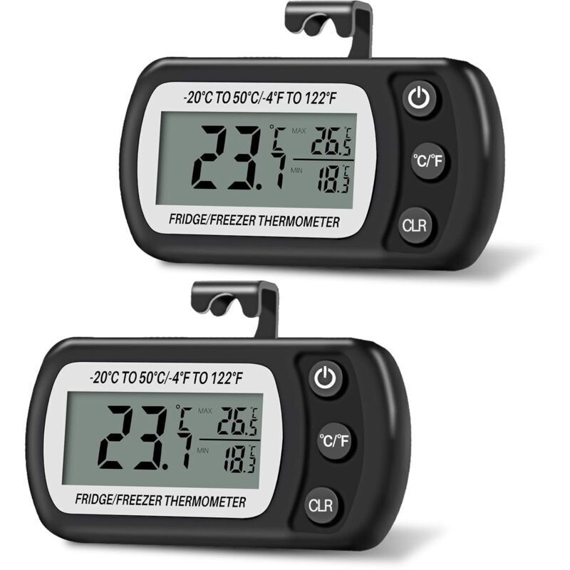 2 Stück Digitale Zähleranzeige -20°c Bis 50°c, Mit Haken, Leicht Ablesbare Lcd-temperatur, Funktion Zur Aufzeichnung Der Maximalen Und Minimalen Temperatur (schwarz)